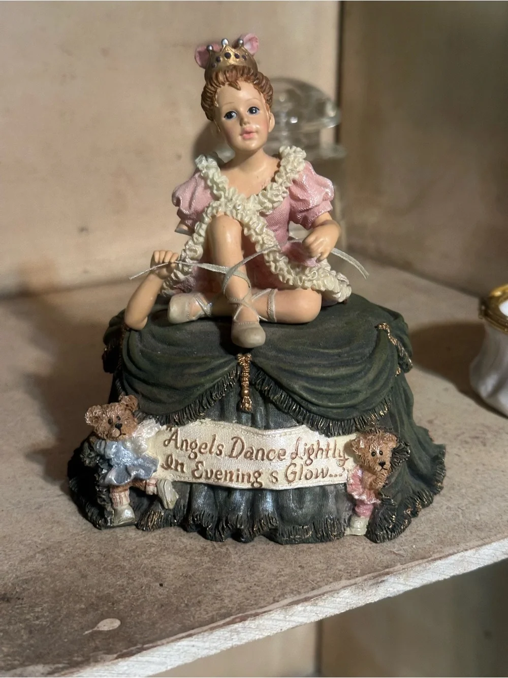 Decorative Pink Ballerina Figurine with Green Base - Brand Unknown